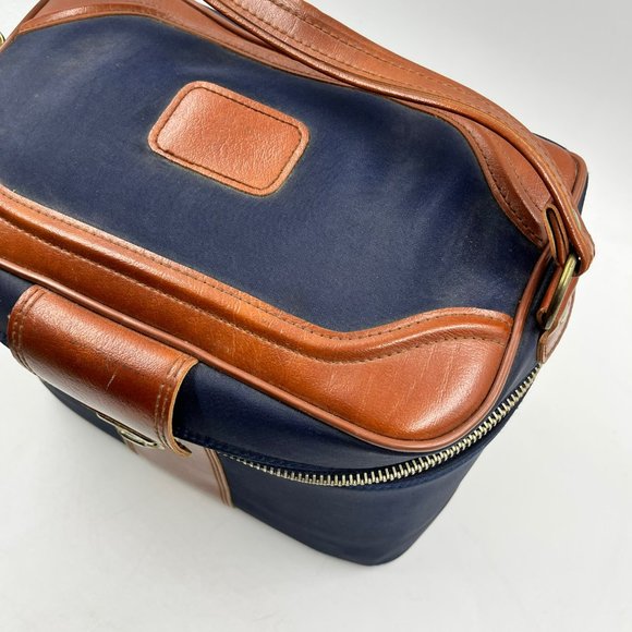 SEARS Vintage Train Case Travel Bag Cosmetic Toiletry Case Vinyl Canvas Navy - Picture 3 of 10